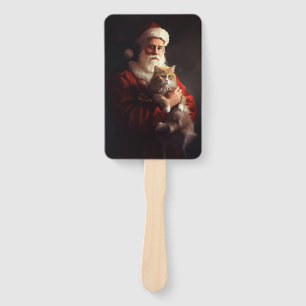 Abanico Navidades festivos del gato de Angora Santa Claus