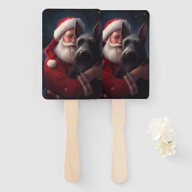 Abanico Navidades festivos Scottish Terrier Santa Claus (Anverso y reverso)