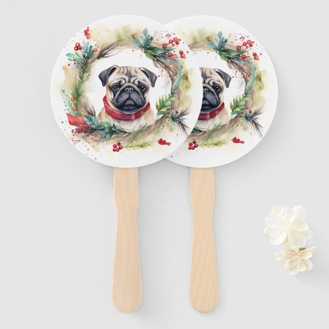 Abanico Navidades Pug Wreath Festix Pup (Anverso y reverso)