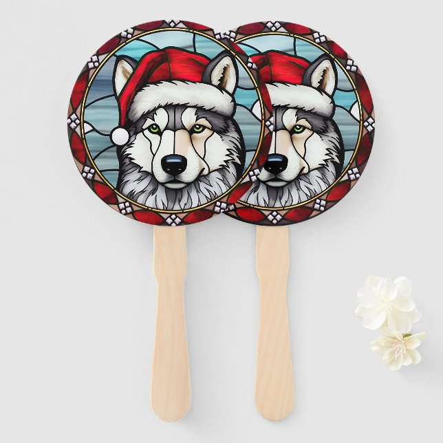 Abanico Navidades Siberian Husky Staines Glass (Anverso y reverso)