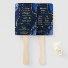 Abanico Navy Blue and Gold Agate Wedding Program