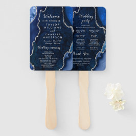 Abanico Navy Blue and Silver Agate Wedding Program