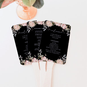 Abanico Neutral acuarela floral negro   Programa de bodas