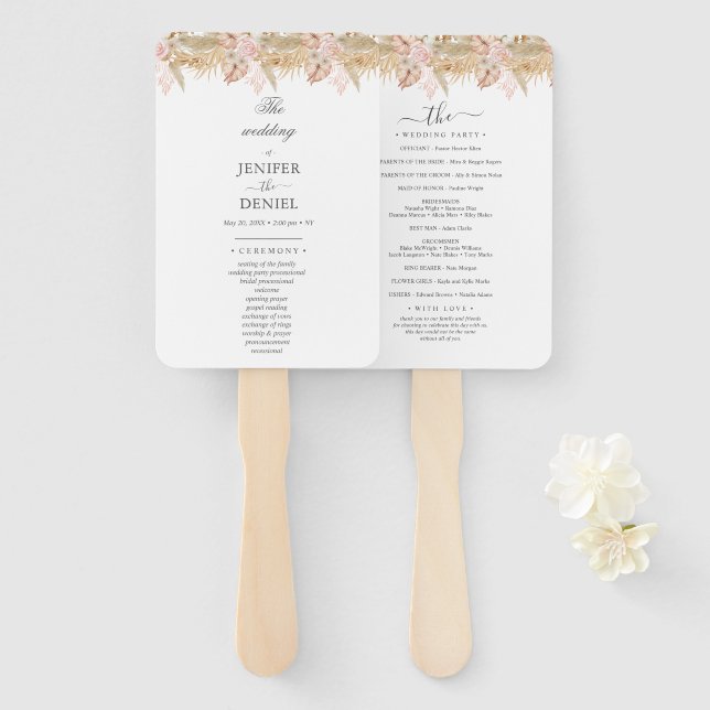 Abanico Neutral Palm and Pampas Flower Decor Wedding (Anverso y reverso)