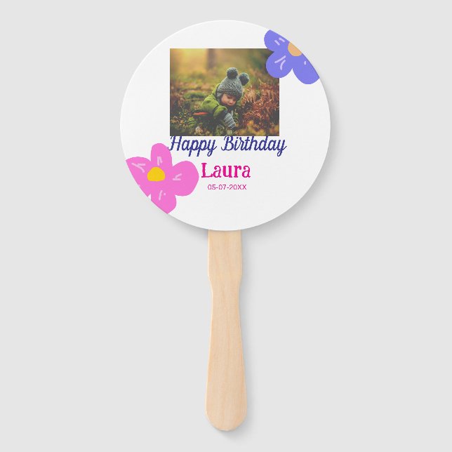 Abanico Niños bebé primer cumpleaños añadir fecha añadir f (Anverso)