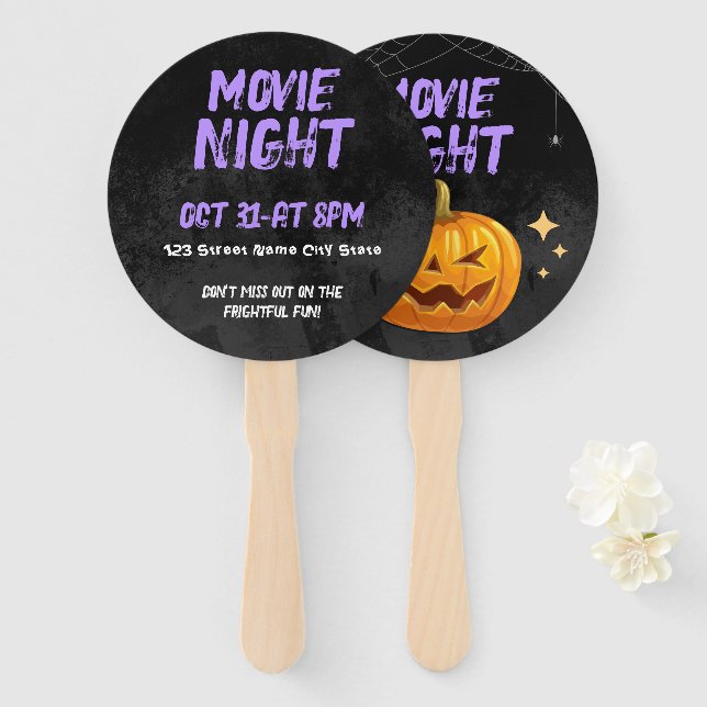 Abanico Noche de cine de Halloween personalizable (Anverso y reverso)