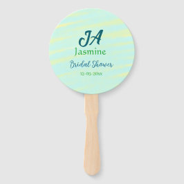 Abanico Nombre de la ducha de novia de acuarela pastel azu