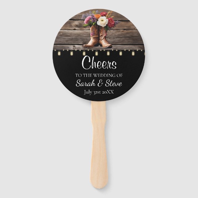 Abanico Oeste de Cowboy Boots contra Boda floral rústico (Anverso)