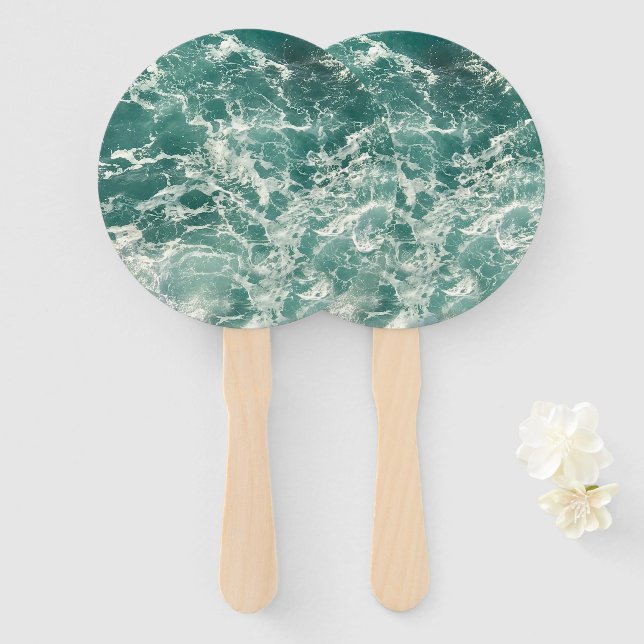 Abanico Olas verdes azules del océano (Anverso y reverso)