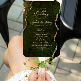 Abanico Olive Green Gold Agate Script Wedding Program