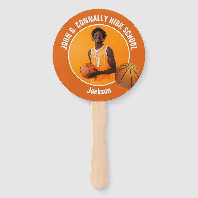 Abanico Orange Basketball Player Photo High School Spirit (Anverso)