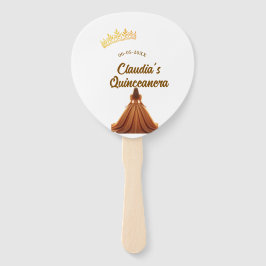 Abanico Orange quinceanera princess crown birthday name da