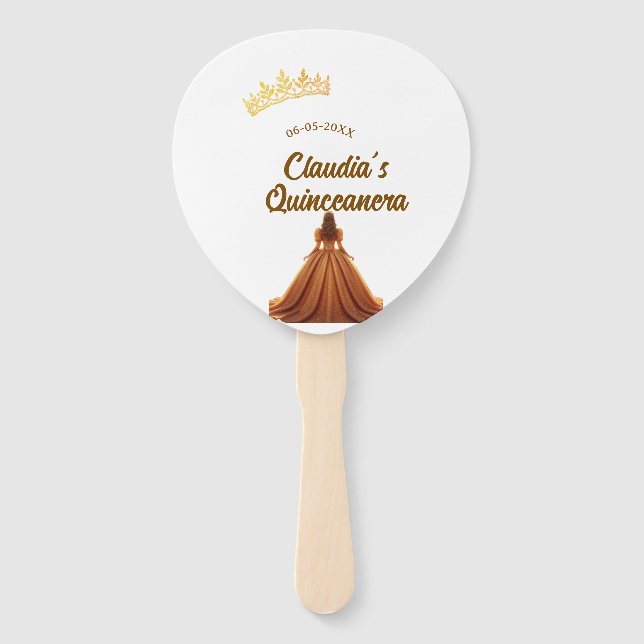 Abanico Orange quinceanera princess crown birthday name da (Anverso)