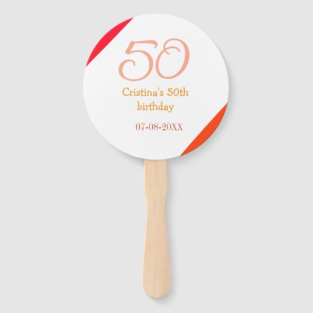 Abanico Orange red 50 birthday anniversary add name date p (Anverso)