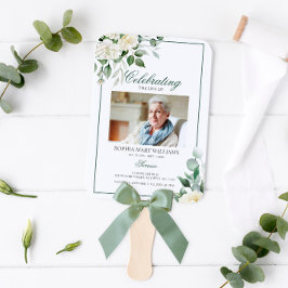 Abanico Orden de Servicio Funeral|Floral Blanca de Eucalip