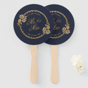 Abanico Oro elegante personalizado casando fans de la mano
