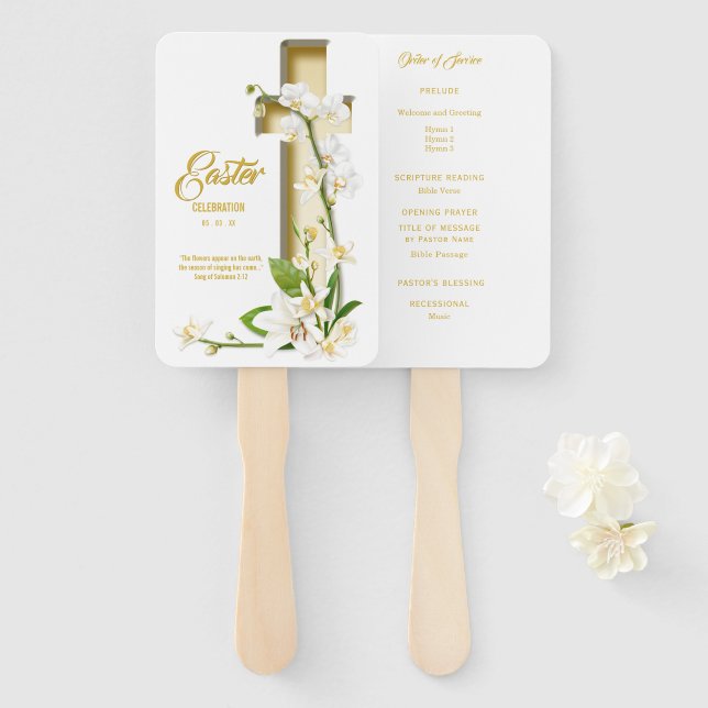 Abanico Orquid Lily Scripting Verse Hand Fan (Anverso y reverso)