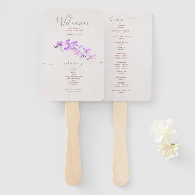 Abanico Orquídeas Floral Boda Terracotta (Anverso y reverso)