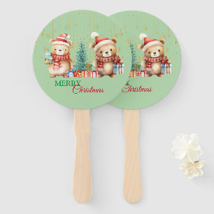 Abanico Oso de peluche verde rojo Santa Merry Fiesta navid