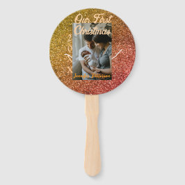 Abanico Our first Christmas orange red glitter photo year