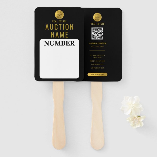 Abanico Paddle de Subasta de Casa Inmobiliaria Profesional (Anverso y reverso)