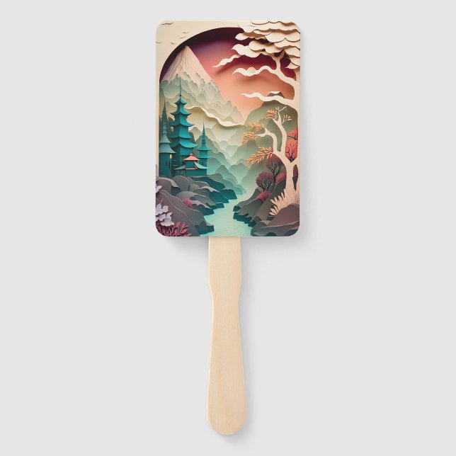 Abanico Paisaje de corte de papel conjunto de ventiladores (Reverso)