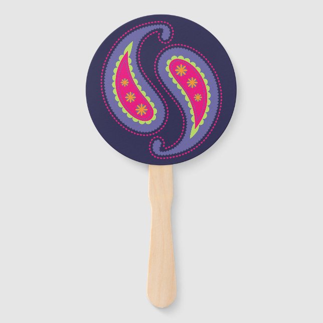 Abanico Paisley morada y rosa (Anverso)