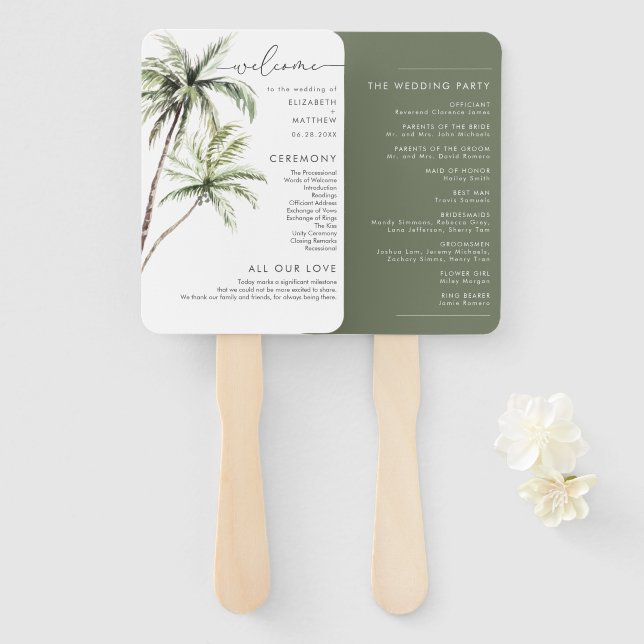 Abanico Palm Tree Tropical | Boda mínimo (Anverso y reverso)