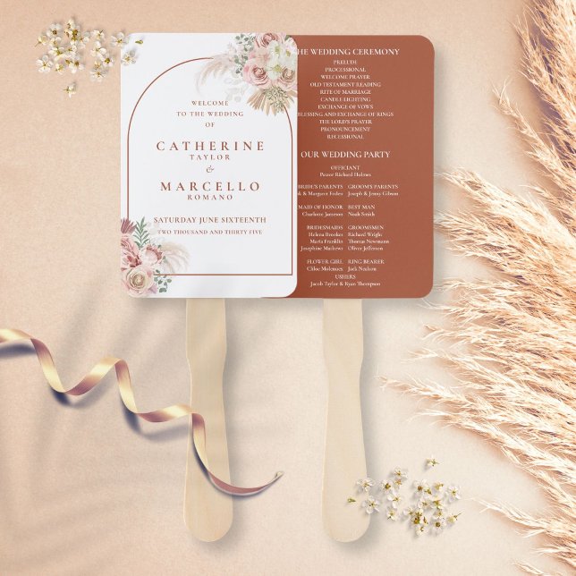Abanico Pampas Grass Terracotta Arch Wedding Program Hand (Subido por el creador)