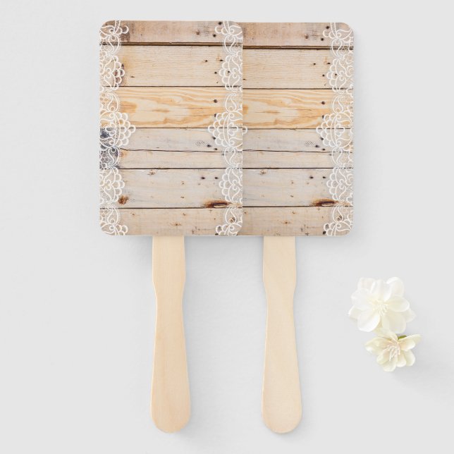 Abanico Panel de madera clara con encaje blanco (Anverso y reverso)