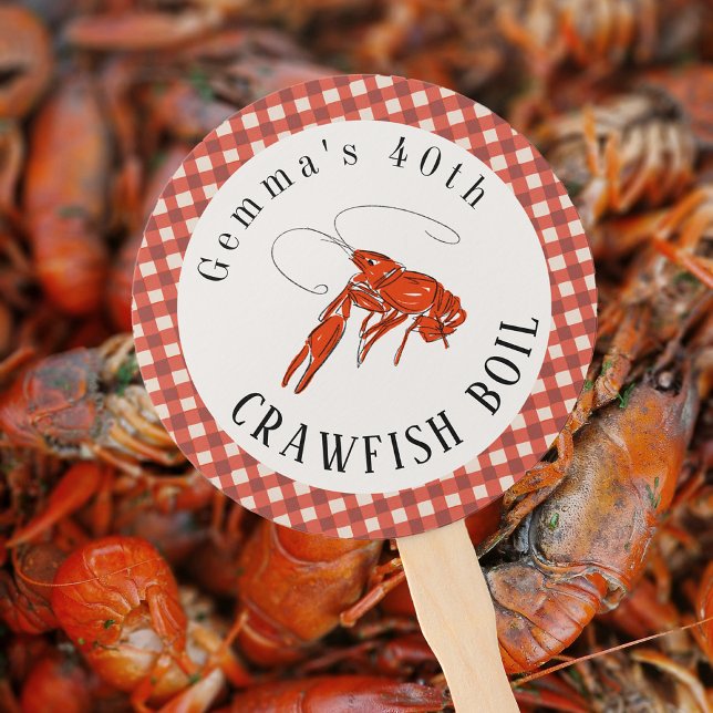 Abanico Papel de Fiesta de mariscos Red Gingham Crawfish (Red Gingham Crawfish Boil Seafood Party Paper Hand Fan)