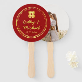 Abanico Pareja roja foto boda chino doble felicidad