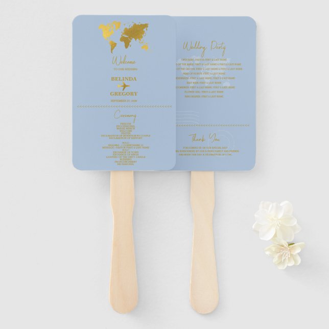 Abanico Pasaporte de Boda Programa Dusty Blue Gold (Anverso y reverso)