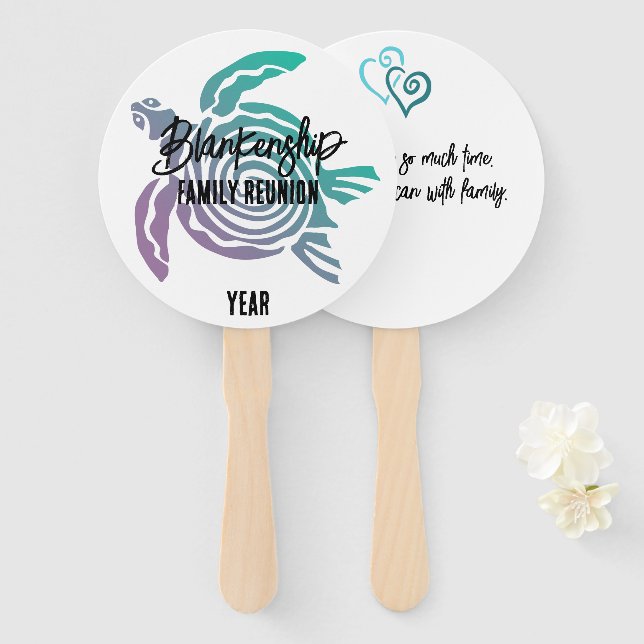 Abanico Pastel Verde Púrpura Tribal Reunion familiar (Anverso y reverso)