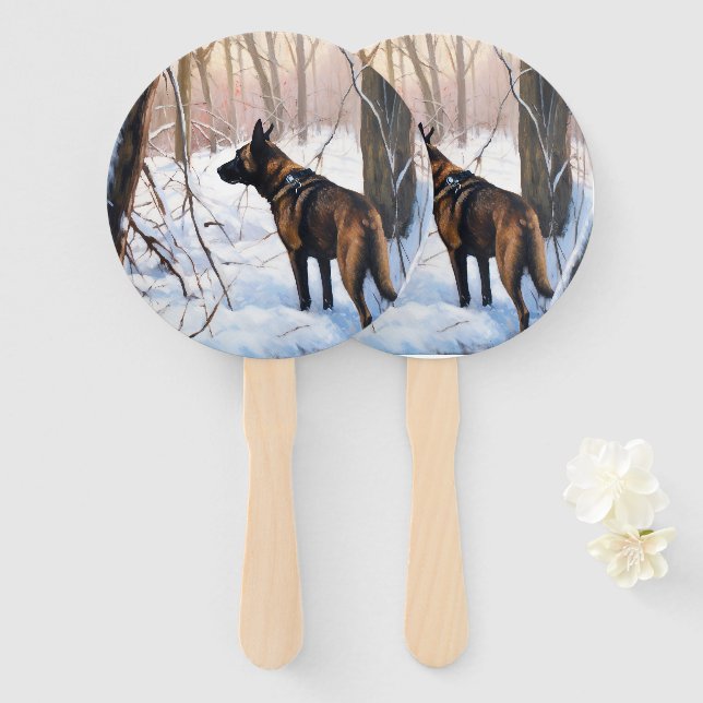 Abanico Pastor Belga Malinois Deja que nieve Navidad (Anverso y reverso)