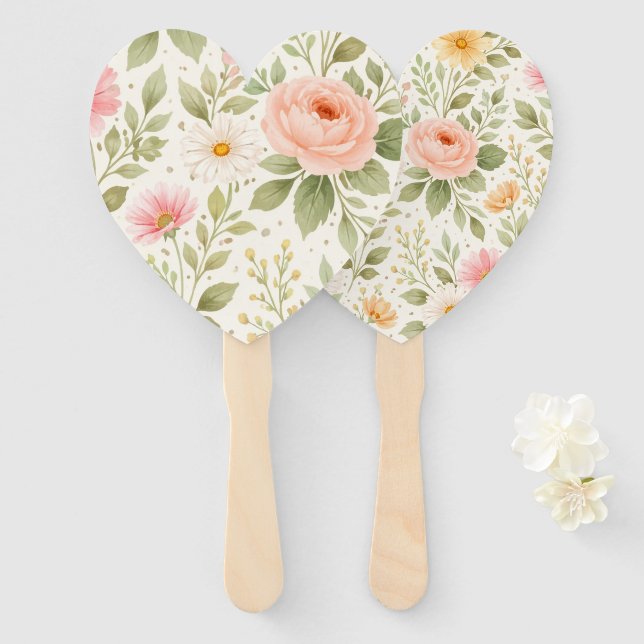 Abanico Patrón de acuarela floral suave   (Anverso y reverso)