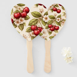 Abanico Patrón de flor de cerezo vintage con cerezas rojas