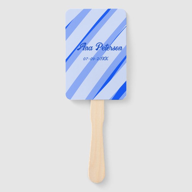 Abanico Patrón de líneas retro boho pastel azul añadir nom (Anverso)