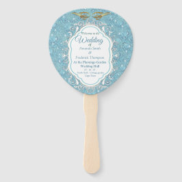 Abanico Patrón de seda azul mixto con manchas blancas