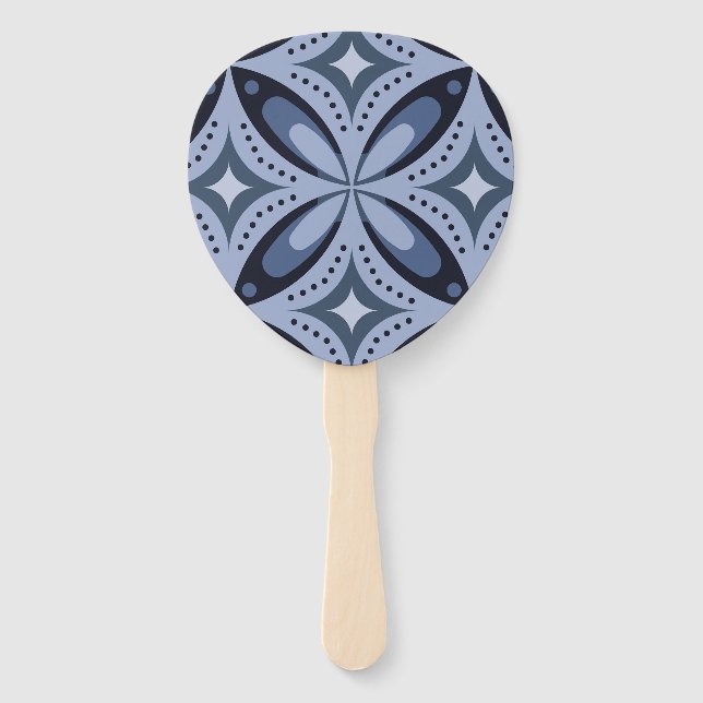 Abanico Patrón geométrico azul estilo retro (Anverso)