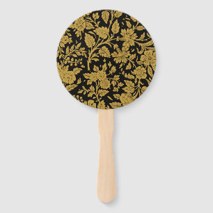 Abanico Patrón negro de flores de oro antiguo indio en lac