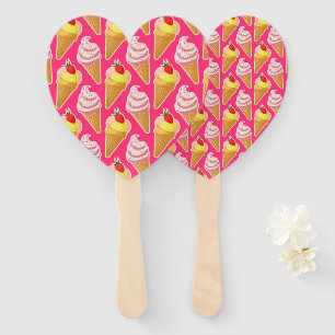 Abanico Patrón rosa de Kawaii con helado de fresa