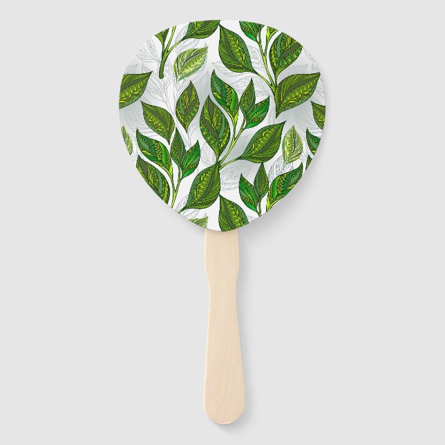 Abanico Patrón sin inconvenientes con hojas de té verdes (Anverso)