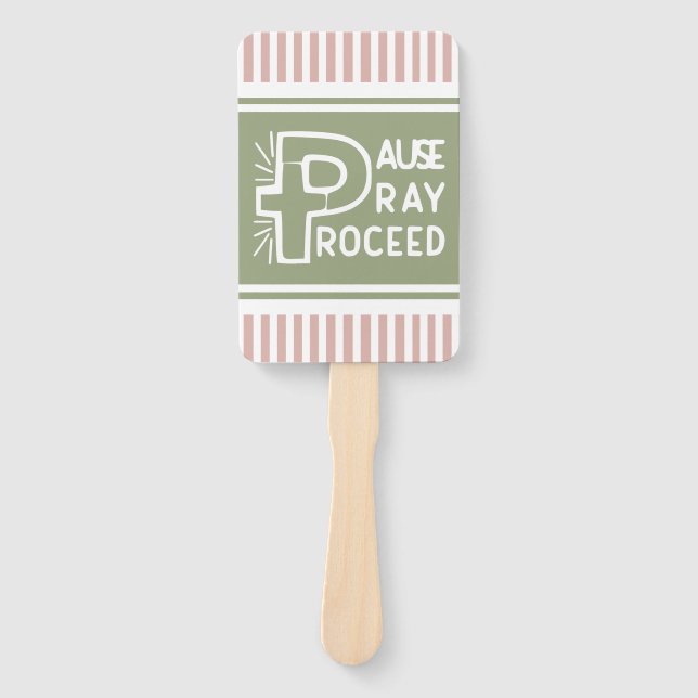 Abanico Pausa rosa y verde Pausa Reza cristiana (Anverso)