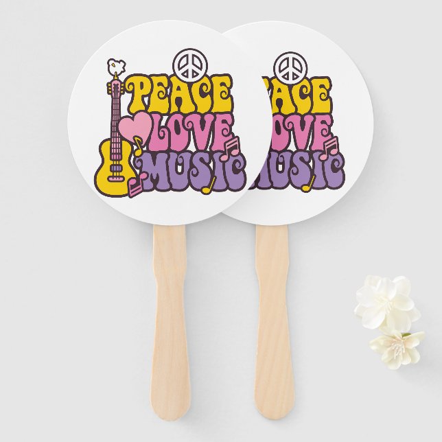 Abanico Peace, Love, And Music Hand Fans (Anverso y reverso)