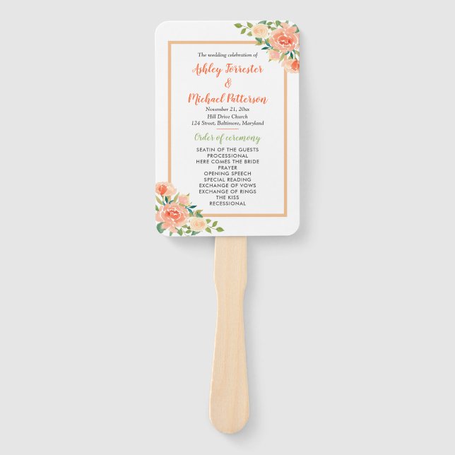 Abanico Peach Florals | Programa de bodas (Anverso)