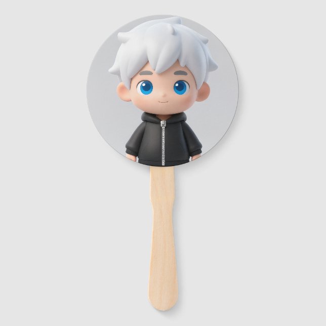 Abanico Pegatina de fiesta de juego Chibi de pelo blanco d (Anverso)