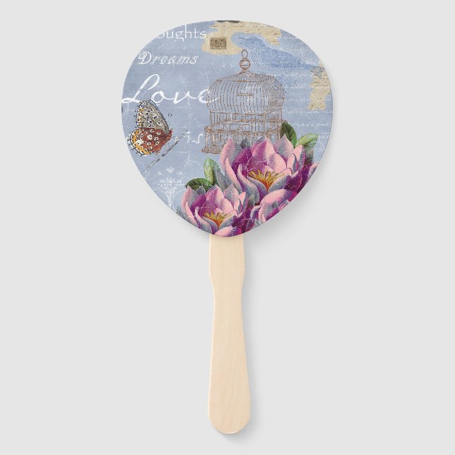 Abanico Pensamientos de amor victorianos ensueño mariposa  (Anverso)