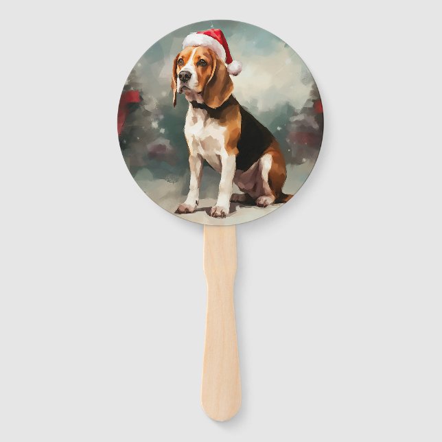 Abanico Perro Beagle en Navidad con Nieve (Anverso)