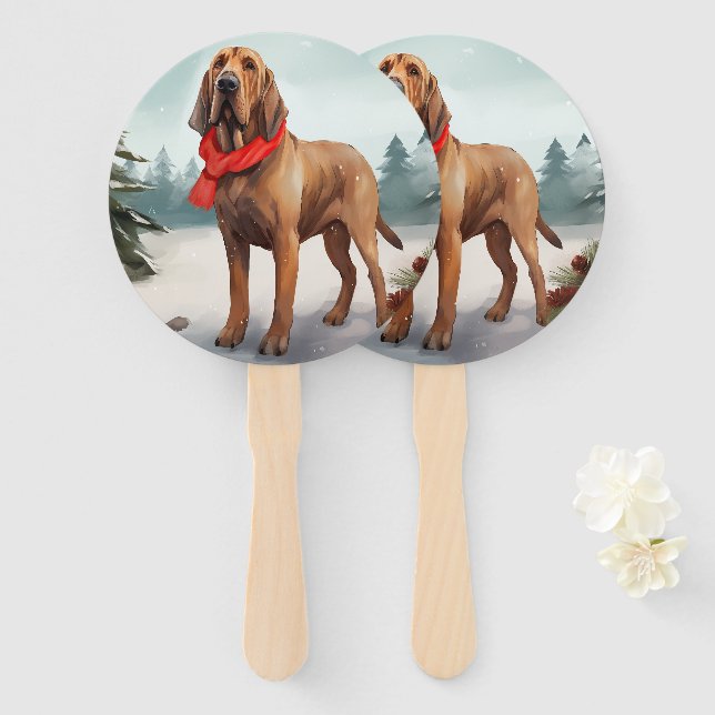 Abanico Perro Bloodhound en Navidad con Nieve (Anverso y reverso)